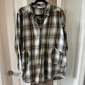 58 CP Shades Long Sleeve Tunic Plaid Dress Size Large Color White Blue Brown